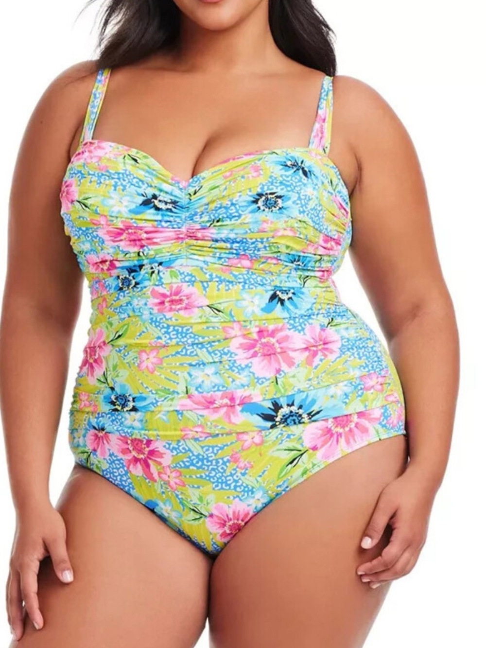 Bleu Rod Beattie Lime and Pink Floral Plus-Size One-Piece Swimsuit